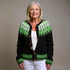 Liana | Cardigan nero con motivo verde – cardigan nordico da donna | Erminia Boutique Bologna