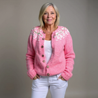 Federica | Cardigan rosa confetto nordico – cardigan nordico da donna | Erminia Boutique Bologna