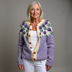 Fabrizia | Cardigan lilla con tulipani – cardigan nordico da donna | Erminia Boutique Bologna
