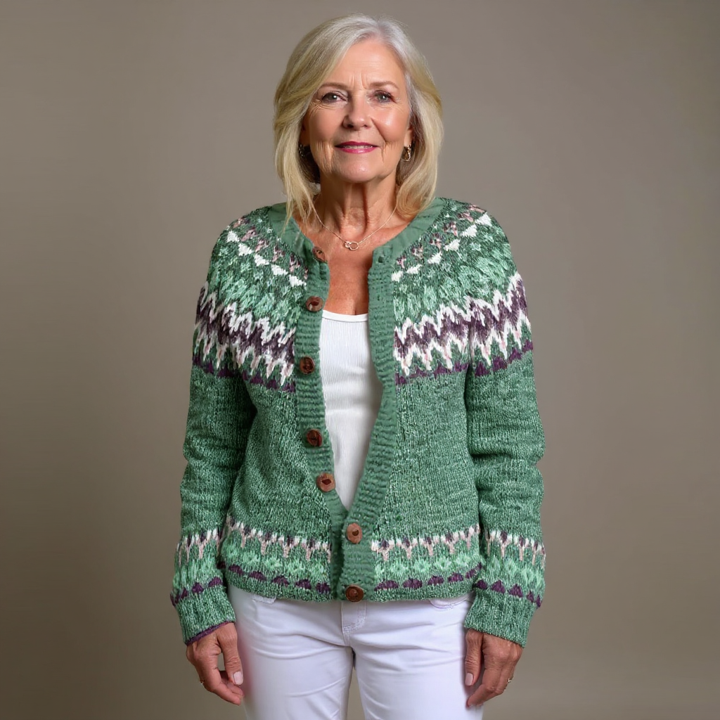 Beatrice | Cardigan verde salvia nordico – cardigan nordico da donna | Erminia Boutique Bologna