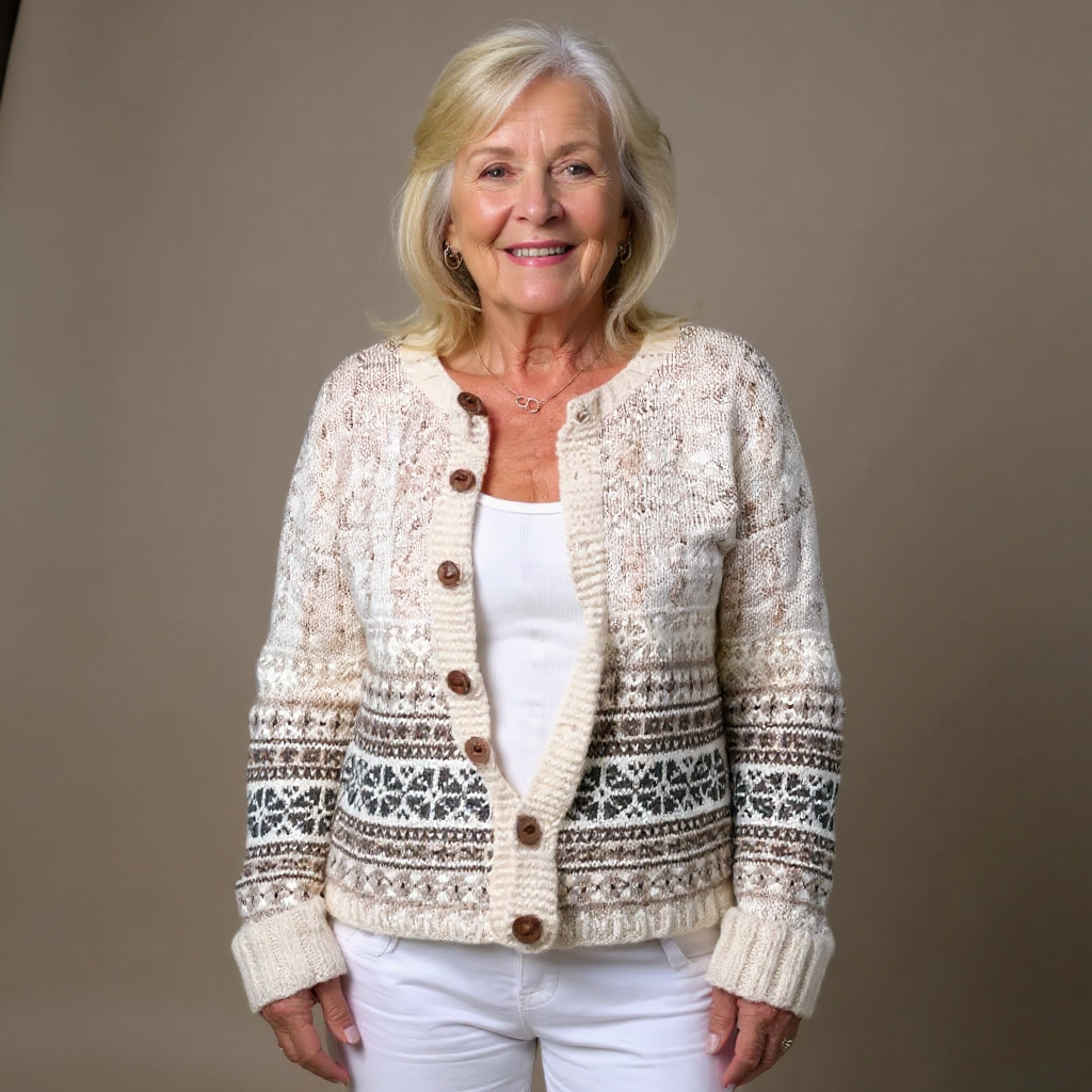 Roberta | Cardigan panna a bande nordiche – cardigan nordico da donna | Erminia Boutique Bologna