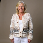 Roberta | Cardigan panna a bande nordiche – cardigan nordico da donna | Erminia Boutique Bologna
