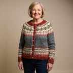 Assunta | Cardigan nordico rosso e grigio – cardigan nordico da donna | Erminia Boutique Bologna