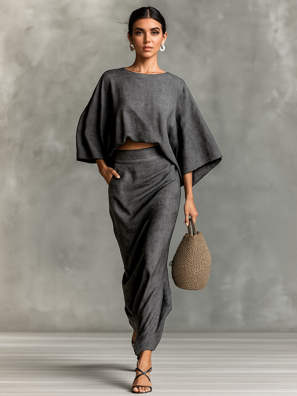 Weronika – Completo Elegante a Due Pezzi con Gonna Drappeggiata
