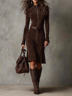 Krystyna - Vestito midi vintage marrone con zip