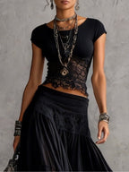 Zofia - Top con Pizzo e Gonna Plissettata Maxi