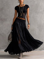 Zofia - Top con Pizzo e Gonna Plissettata Maxi