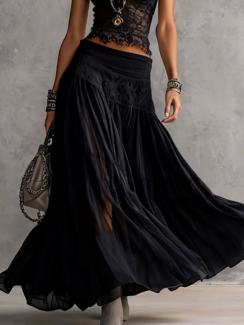 Zofia - Top con Pizzo e Gonna Plissettata Maxi
